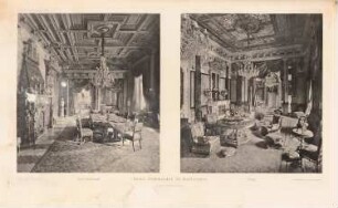 Palais Schmieder, Karlsruhe: Innenansichten Speisesaal und Saal (aus: Atlas zur Zeitschrift für Bauwesen, hrsg. v. Ministerium der öffentlichen Arbeiten, Jg. 44, 1894)