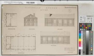 Rüthen (Rüthen) Staatliche Aufbauschule für Jungen Turnhalle Grundriße, Ansichten 1956 1 : 100 42 x 63 Pause Staatshochbauamt Soest