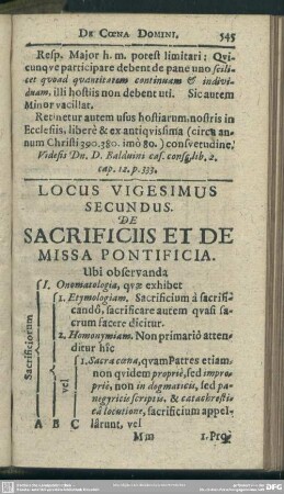 Locus Vigesimus Secundus. De Sacrificiis Et De Missa Pontificia