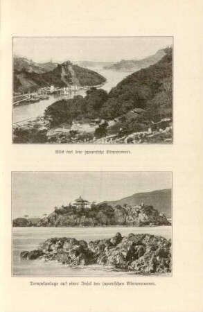 Blick auf das japanische Binnenmeer. Tempelanlage auf einer Insel des japanischen Binnenmeeres