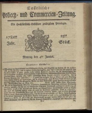 1781tes Jahr. 23tes Stück. Montag den 4ten Junius