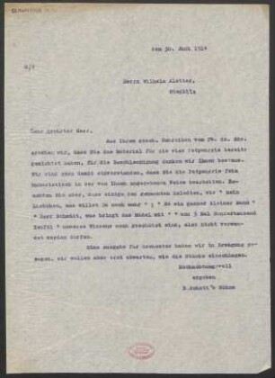 Brief an Wilhelm Aletter : 30.06.1914