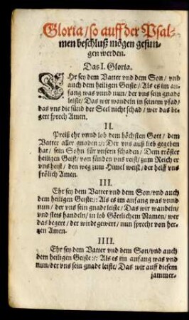 Gloria/ so auff der Psalmen beschluß mögen gesungen werden.