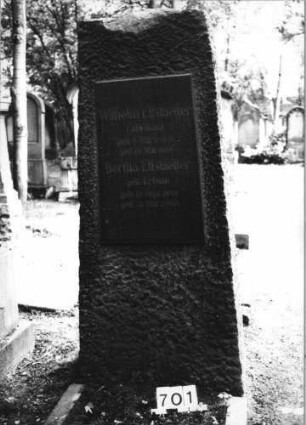 Grabstein 701 (Index: 99630203) Material: Granit mit geschliffener Platte Zustand: gut, oben beschädigt Maße HxBxT: 176x75x48 cm Beschreibung: Stele mit rechteckiger Platte: Grabstein 701
