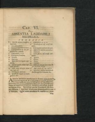 Cap. VI. De Absentia Laudabili Necessaria.