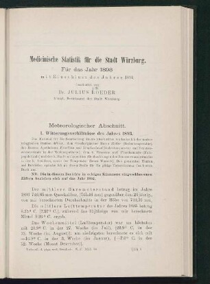 Medicinische Statistik für die Stadt Würzburg : für das Jahr 1893 mit Einschluss des Jahres 1892