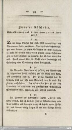 Zweyter Abschnitt. Veranschlagung und Uebernehmung eines Landguths