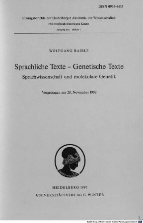 Sprachliche Texte - genetische Texte : Sprachwissenschaft und molekulare Genetik