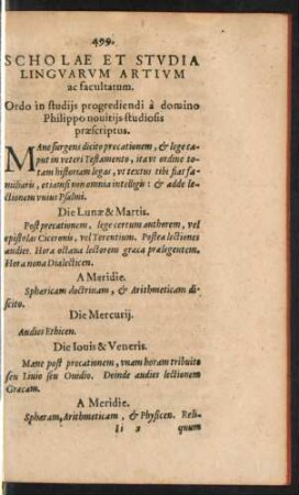 Scholae Et Studia Linguarum Artium ac facultatum.