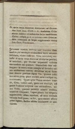 [ II. D. Ioh. Casp. Velthusen de opitca rerum futurarum descriptione, ad illustrandum locum Ies. 63, 1-6.]