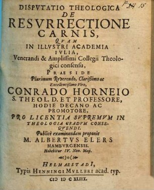 Disputatio Theologica De Resurrectione Carnis