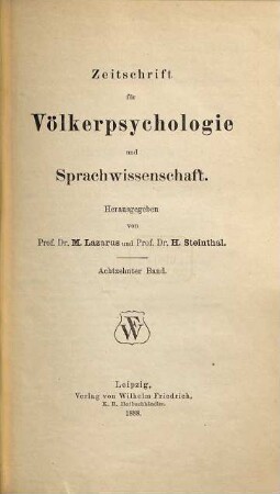 Zeitschrift für Völkerpsychologie und Sprachwissenschaft. 18. 1888