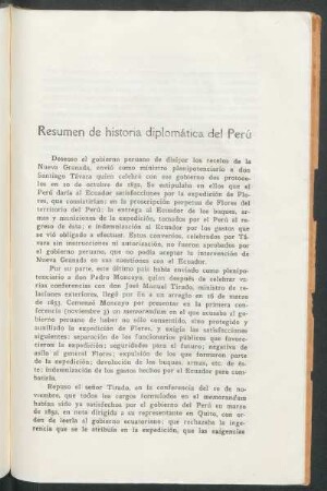 Resumen de historia diplomática del Perú