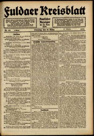 Erste Ausgabe vom Dienstag, den 18. März 1919.