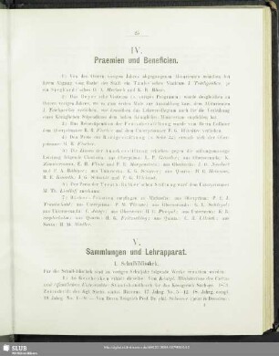 IV. Praemien und Beneficien