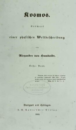 Kosmos, Titelblatt