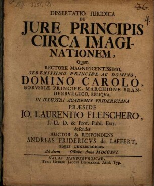 Dissertatio Juridica De Jure Principis Circa Imaginationem