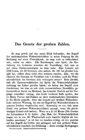 Das Gesetz der großen Zahlen. Die logische Theorie und das Gesetz der großen Zahlen.