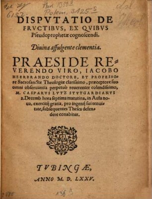 Disputatio de fructibus ex quibus pseudoprohetae cognoscendi