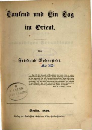 Tausend und Ein Tag im Orient, [1]