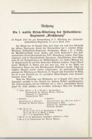 Anhang - Die I. mobile Ersatz-Abteilung des Feldartillerie-Regiments "Großherzog"