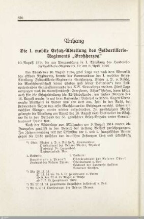Anhang - Die I. mobile Ersatz-Abteilung des Feldartillerie-Regiments "Großherzog"