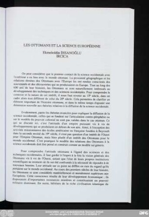 Les Ottomans Et La Science Européenne Ekmeleddin İhsanoğlu IRCICA