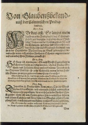 Von Glaubenßbekandnuß der Calvinischen Predigkandten.