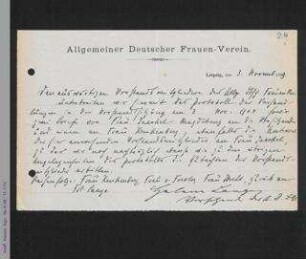 Brief von Helene Lange an die auswärtigen Vorstandsmitglieder des ADF