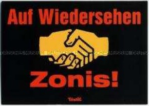 Satirische Postkarte zum 10. Jahrestag der Wiedervereinigung