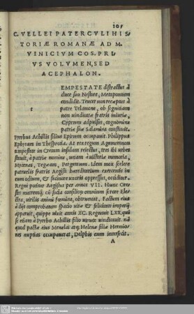 C. Vellei Paterculi Historiae Romanae Ad M. Vinicium Cos. Prius Volumen, Sed Acephalon