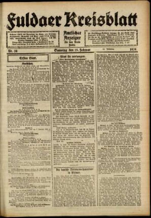 Erste Ausgabe vom Samstag, den 15. Februar 1919.