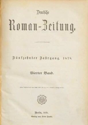 Deutsche Roman-Zeitung. 1878,4, 1878,4 = Jg. 15
