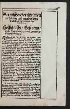 Bernische Gerechtikeit der Oberherrligkeit in der Herrschafft Bucheck und übrigen hochen Gerichts Orthen.