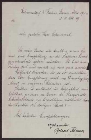 Schreiben an Hermann Muthesius (Brief)