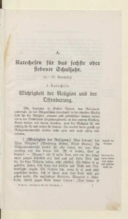 A. Katechesen für das sechste oder siebente Schuljahr