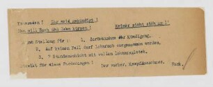 "Kameraden! Ihr seid gekündigt! Man will Euch den Lohn kürzen!"