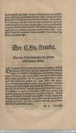 Der LXIII. Artickel. Wie die Schichtmeister/die zupus einbringen sollen.