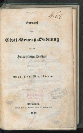 Entwurf einer Civil-Proceß-Ordnung für das Herzogthum Nassau : mit den Motiven