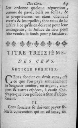 Titre treiziéme. Des Cens.