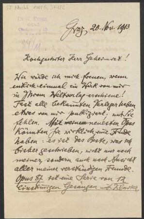 Brief an Ludwig Strecker  an B. Schott's Söhne : 20.11.1913