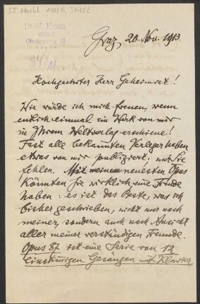 Brief an Ludwig Strecker <senior> an B. Schott's Söhne : 20.11.1913