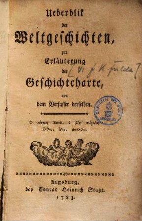 Charte der Weltgeschichten, 2. Ueberblik der Weltgeschichten. - 1783. - 47 S.