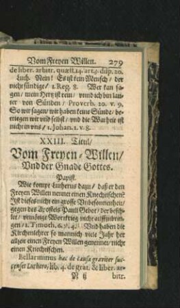 XXIII. Titul/ Vom Freyen-Willen/ Und der Gnade Gottes.