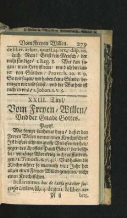 XXIII. Titul/ Vom Freyen-Willen/ Und der Gnade Gottes.