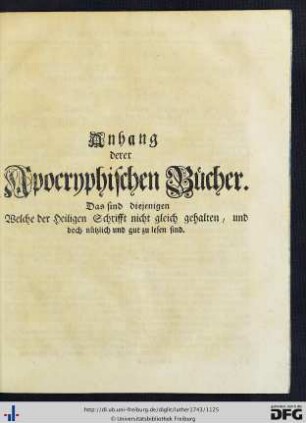 Die Bücher so man Apocrypha nennet.