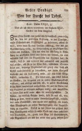 Achte Predigt. Von der Furcht des Todes.