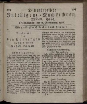 XXXVIII. Stück. Sonnabends: den 17. September 1796.
