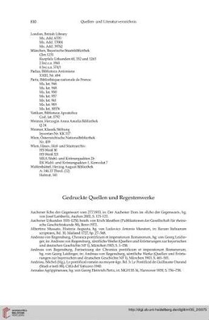 Gedruckte Quellen und Regestenwerke