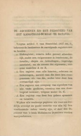 De archieven en het personeel van het Kadastraal-Bureau te Batavia